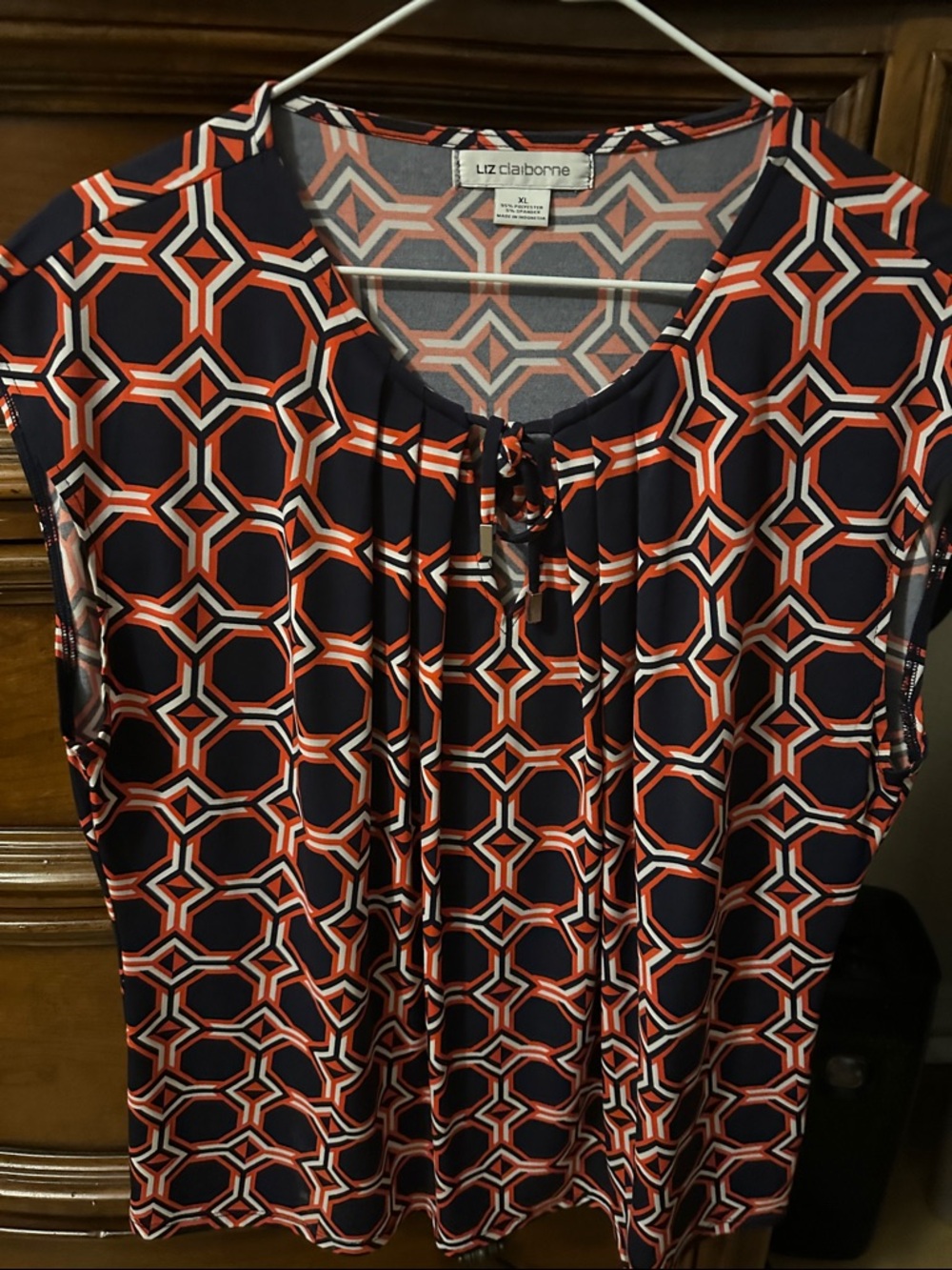 Liz Claiborne blue and orange Geometric Tie-Neck Sleeveless Top
